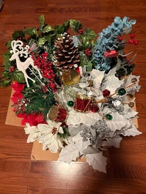 Christmas Holiday Themed Artificial Flowers, Greenery and Accessory Lot